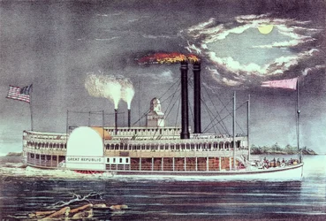 Mondlicht auf dem Mississippi, veröffentlicht von Nathaniel Currier und James Merritt Ives